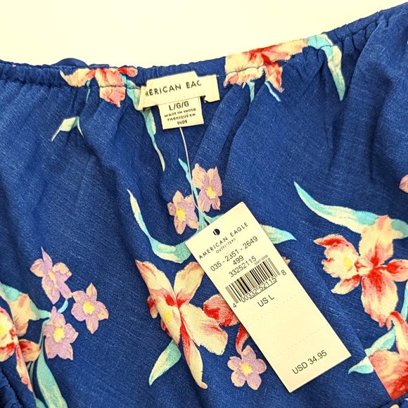 American Eagle One Shoulder Bubble Tank Top Blue Tropical Women's Size Large New - Picture 3 of 3